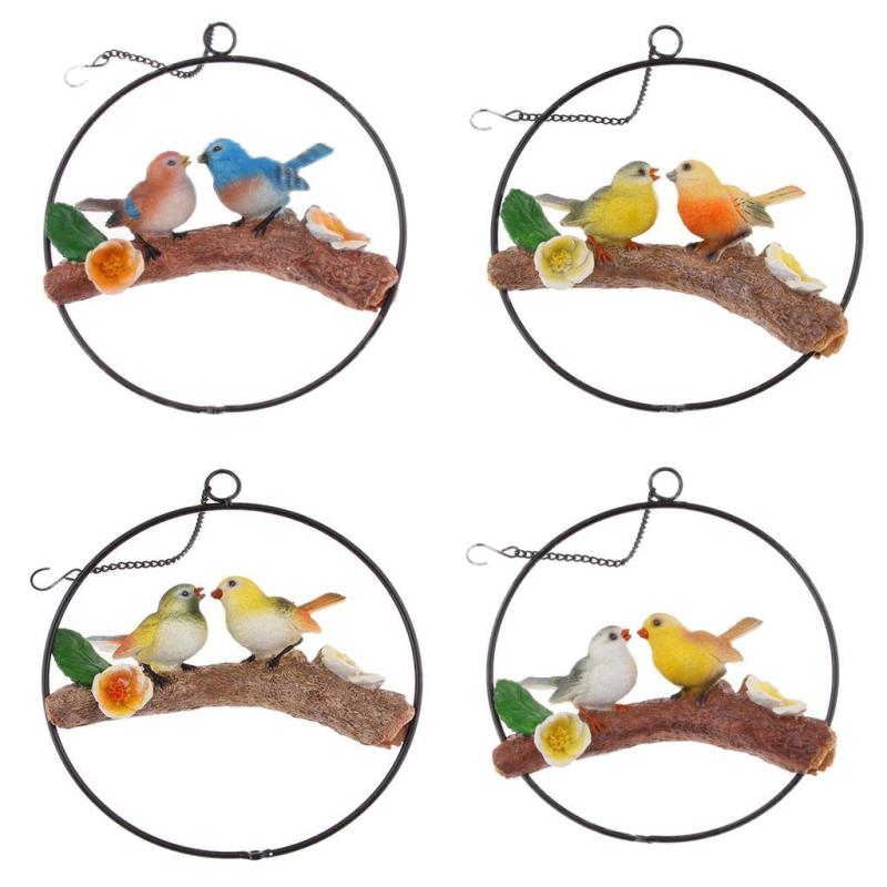 2ピース/セット金属リング装飾が付いている装飾的な樹脂の庭の飾りの鳥