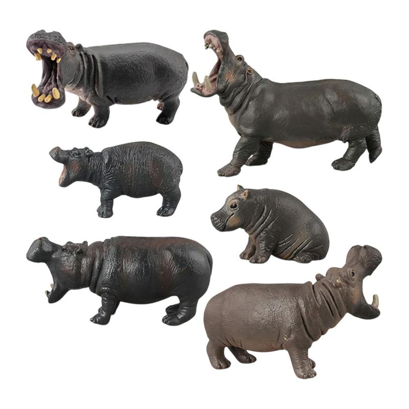 6xカバの数字シミュレーション就学前の男の子のための動物のプレイセット