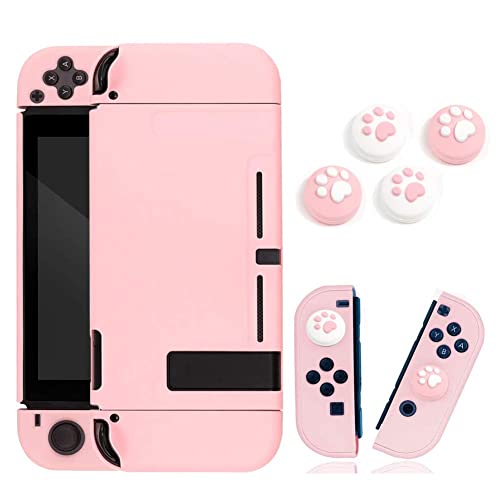 Switch用カバー＆ジョイスティックカバー スイッチ用ケース アナログスティックカバー 4ｘ猫爪肉球 Joy-Con用 全面保護ケース 耐久性tpu素材 キズ防止 衝撃吸収 着脱簡単 擦り傷防止 取り外し可能 指紋防止 可愛い (ライトピンク)