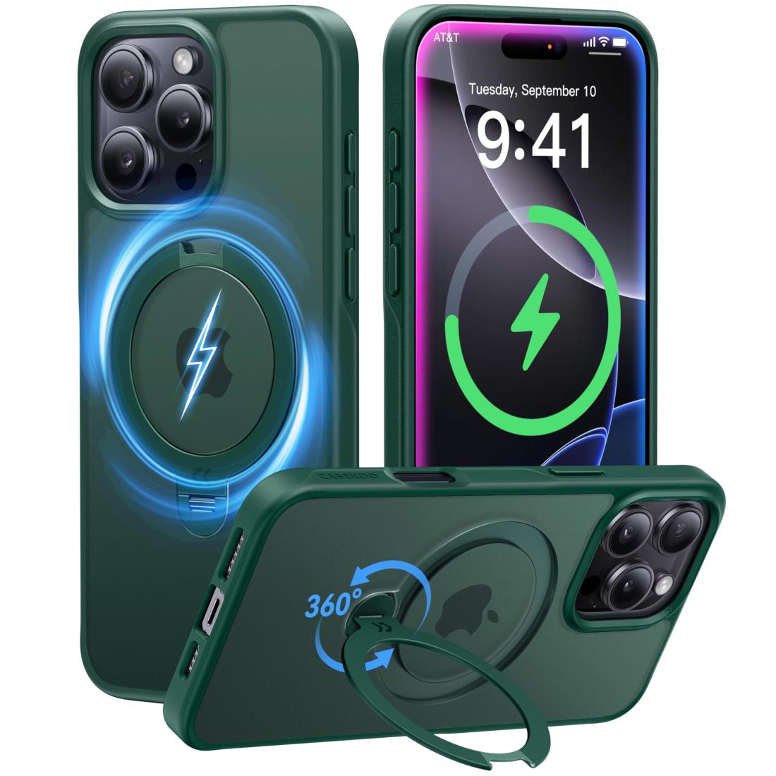 【2024最高傑作&定点360度回転】CASEKOO iPhone 16 Pro Max 用 ケース 米軍MIL規格 耐衝撃 MagSafe対応 高耐久性【横縦両立・角度自由調整】最大25W急速充電対応 指紋防止/マット仕上げ/黄変防止/半透明 ラップホール付き ワイヤレス充電対応 いphone16promax 用ケース 6.9イ