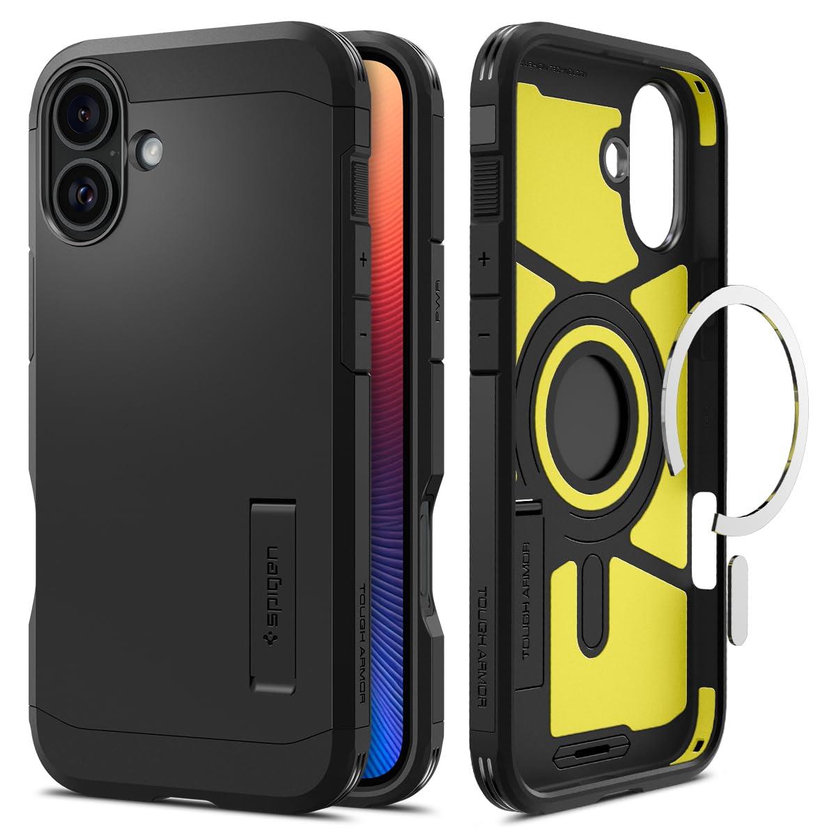 Spigen iPhone 16 ケース MagSafe対応 耐衝撃 マット 2重構造 米軍MIL規格 タフ・アーマー（AI）・マグフィット ACS08216 (ブラック)