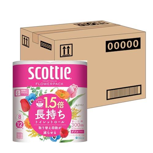 【ケース販売】 スコッティ 紙材 フラワーパック 1.5倍長持ち(8ロールで12ロール分)トイレット ピンク 37.5mダブル ×8パック入り