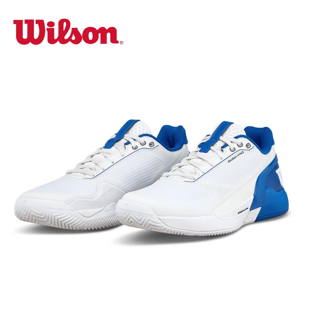 【Wilson（ウイルソン）】 RUSH PRO 5 White/Deja Vu Blue/Safety Yellow メンズ 庭球シューズ 混雑時労働者階級５ オール厚地の外套用 WRS338520U070