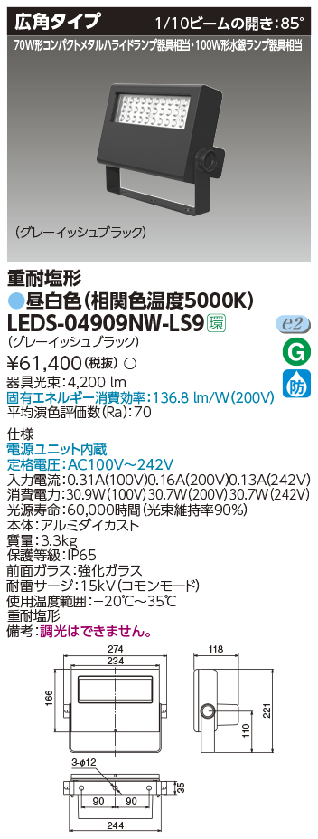 人気色 TOSHIBA ###β東芝 照明器具【BVP433_510CWNS】LED投光器 狭角配