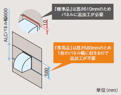 QWH-50SA(M)-AP<br />三菱電機システムサービス 有圧換気扇システム部材<br />専用品 ALCパネル用取付枠対応ウェザーカバー