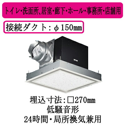 XFY-27B7/26＜br /＞パナソニック Panasonic 天井埋込形換気扇＜br /＞ルーバー組合せ品番(フルフラット ホワイト)＜br /＞トイレ・洗面所、居室・廊下・ホール・事務所・店舗用＜br /＞低騒音形 250立方m/hタイプ