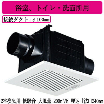 FY-24CPKS8＜br /＞Panasonic 天井埋込形換気扇＜br /＞2室換気用 ルーバーセットタイプ 大風量形＜br /＞浴室、トイレ・洗面所用＜br /＞低騒音形 200立方m/hタイプ 吸込みグリル（子機）付属