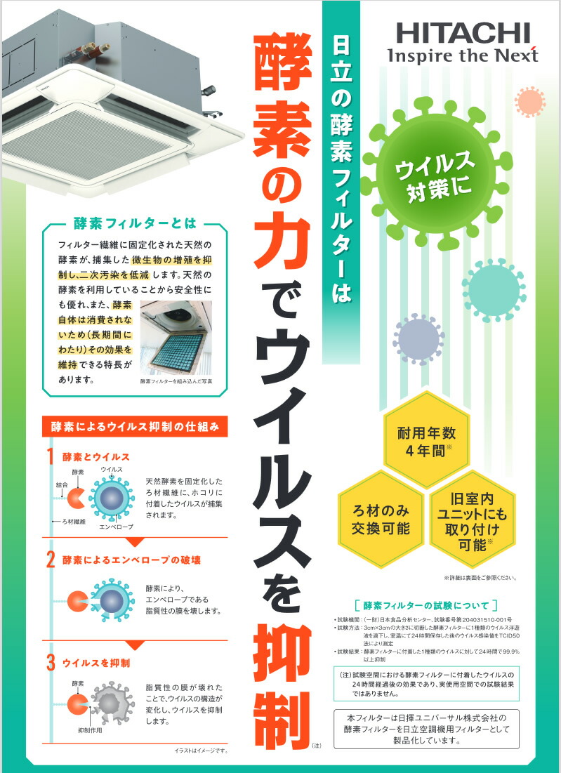 売り込み F-90LPC-V日立 てんかせ1方向 63〜80形 てんつり63〜90形用 酵素フィルター 本体業務用エアコン用 部材 fucoa.cl