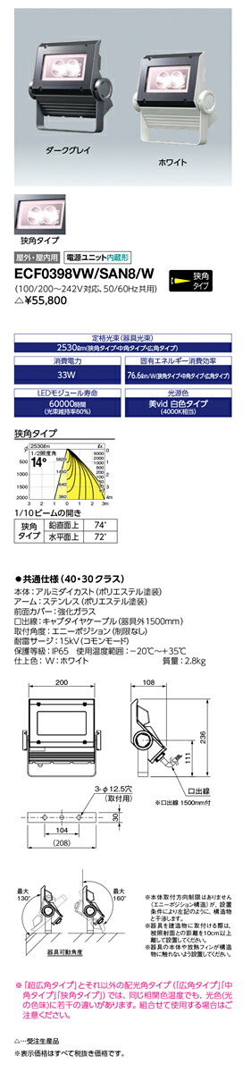 全国総量無料で レディオック 美vid Ecf0398vw San8 Wled投光器 フラッド 演出照明 サイン照明 商業施設照明 ホワイト岩崎電気 狭 角タイプ 白色タイプ 美vid 電源ユニット内蔵 30クラス屋外 屋内用 ネオ その他 Williamsav Com