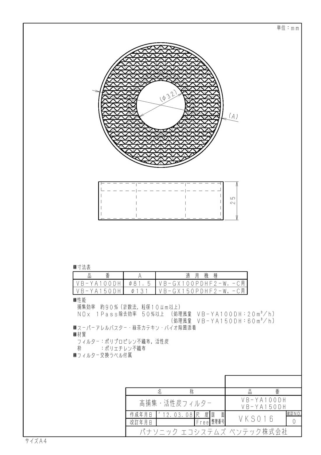 送料0円】 VB-YA150DH取替用高捕集 活性炭フィルター φ150パナソニック エコシステムズ ベンテック インテリア部材  www.maxxbox.ind.br