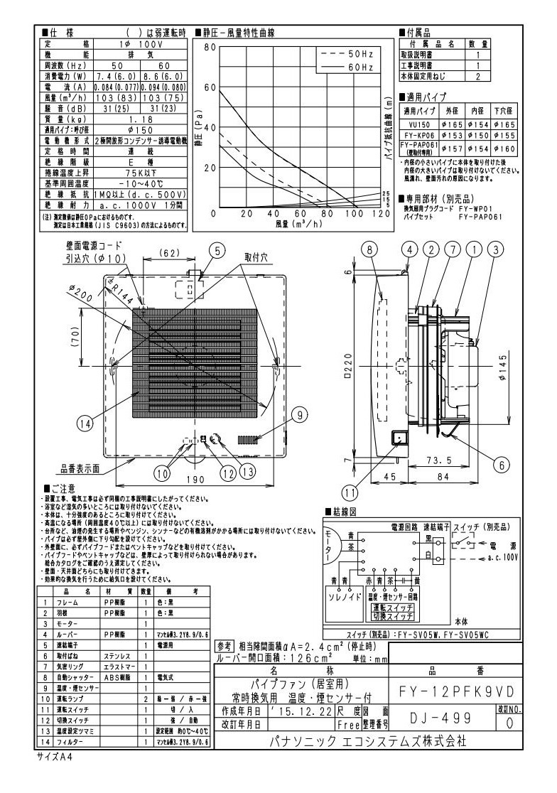 Fy 12pfk9vdパナソニック Panasonic パイプファン 温度 煙センサー付自動運転形 居室用 排気 電動式高気密シャッター フィルター付24時間常時換気推奨 速結端子付 Soone It