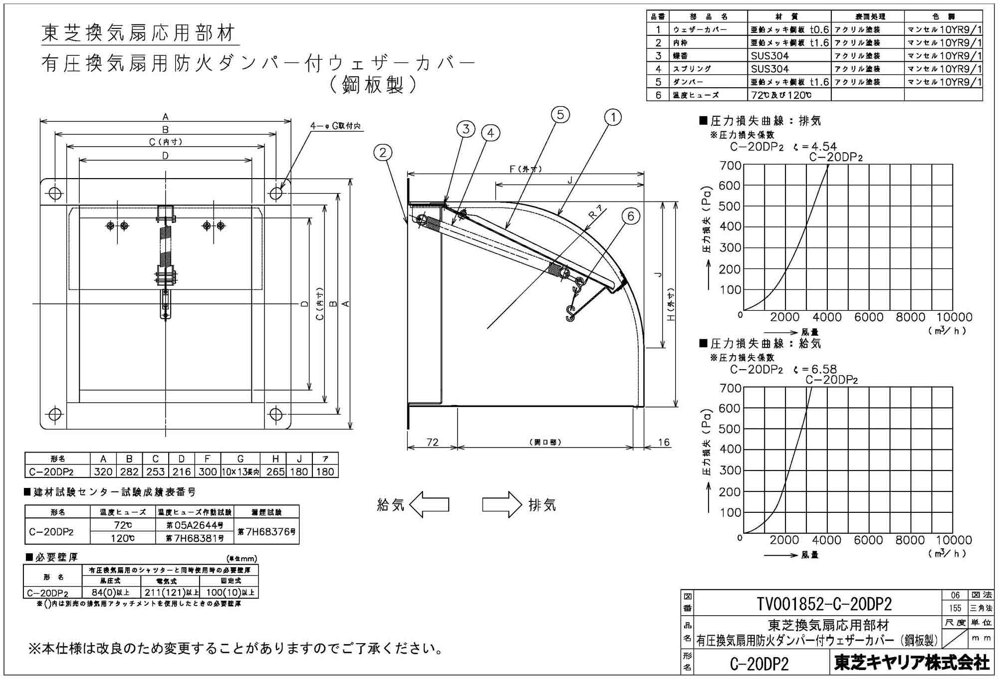 TOSHIBA 換気扇部材 東芝 DV-200SLDF1 防火ダンパー付長形パイプフード