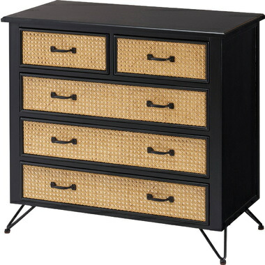 PM-337BK東谷 収納家具 チェスト・キャビネット チェスト 色：ブラック ラタン ロット1 W80&times;D40&times;H74｜タカラShop 店