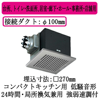XFY-27BMS7/86＜br /＞パナソニック Panasonic 天井埋込形換気扇＜br /＞ルーバー組合せ品番(樹脂製 横格子 クリスタルシルバー)＜br /＞コンパクトキッチン用 強・弱速調付＜br /＞台所、トイレ・洗面所、居室・廊下・ホール・事務所・店舗用＜br /＞低騒音形 250立方m/hタイプ