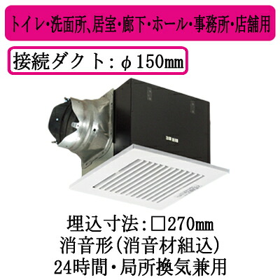 XFY-27BN7/83＜br /＞パナソニック Panasonic 天井埋込形換気扇＜br /＞ルーバー組合せ品番(樹脂製 横格子 ホワイト) 消音形(消音材組込)＜br /＞トイレ・洗面所、居室・廊下・ホール・事務所・店舗用＜br /＞250立方m/hタイプ