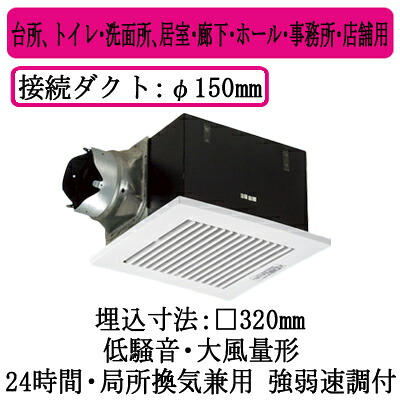 XFY-32B7H/83＜br /＞パナソニック Panasonic 天井埋込形換気扇＜br /＞ルーバー組合せ品番(樹脂製 横格子 ホワイト) 大風量形 強・弱速調付＜br /＞台所、トイレ・洗面所、居室・廊下・ホール・事務所・店舗用＜br /＞低騒音形 400立方m/hタイプ 左排気
