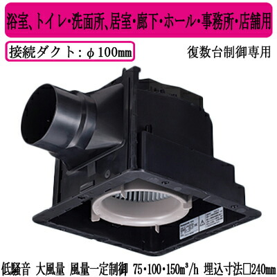 FY-24JDKS8<br>Panasonic 天井埋込形換気扇<br>＜DCモーター＞ ルーバー別売タイプ 3段速調付 複数台制御専用<br>浴室、トイレ・洗面所、居室・廊下・ホール・事務所・店舗用<br>低騒音・大風量形・風量一定制御 75・100・150立方m/hタイプ