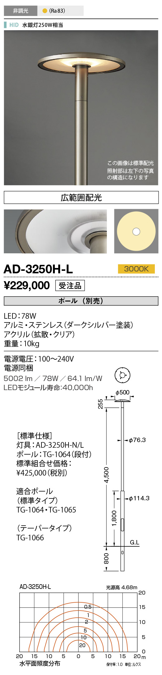 Ad 3250h Lエクステリア Led一体型 ポールライト Catillus 水銀灯250w相当広範囲配光 防雨型 非調光 電球色山田照明 照明器具 街灯 オープンエリア用 アウトドアライト Lojascarrossel Com Br