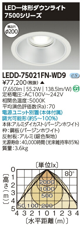 LEDD-75021FN-WD9無線制御対応 LED一体形ダウンライト 7500シリーズ昼