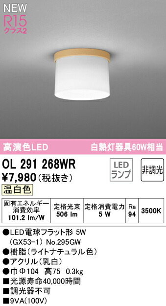 超可爱 OL291268WRLED小型シーリングライト R15高演色 クラス2白熱灯器具60W相当 温白色 非調光オーデリック 照明器具 天井照明  廊下 内玄関 dumaninho.com.br