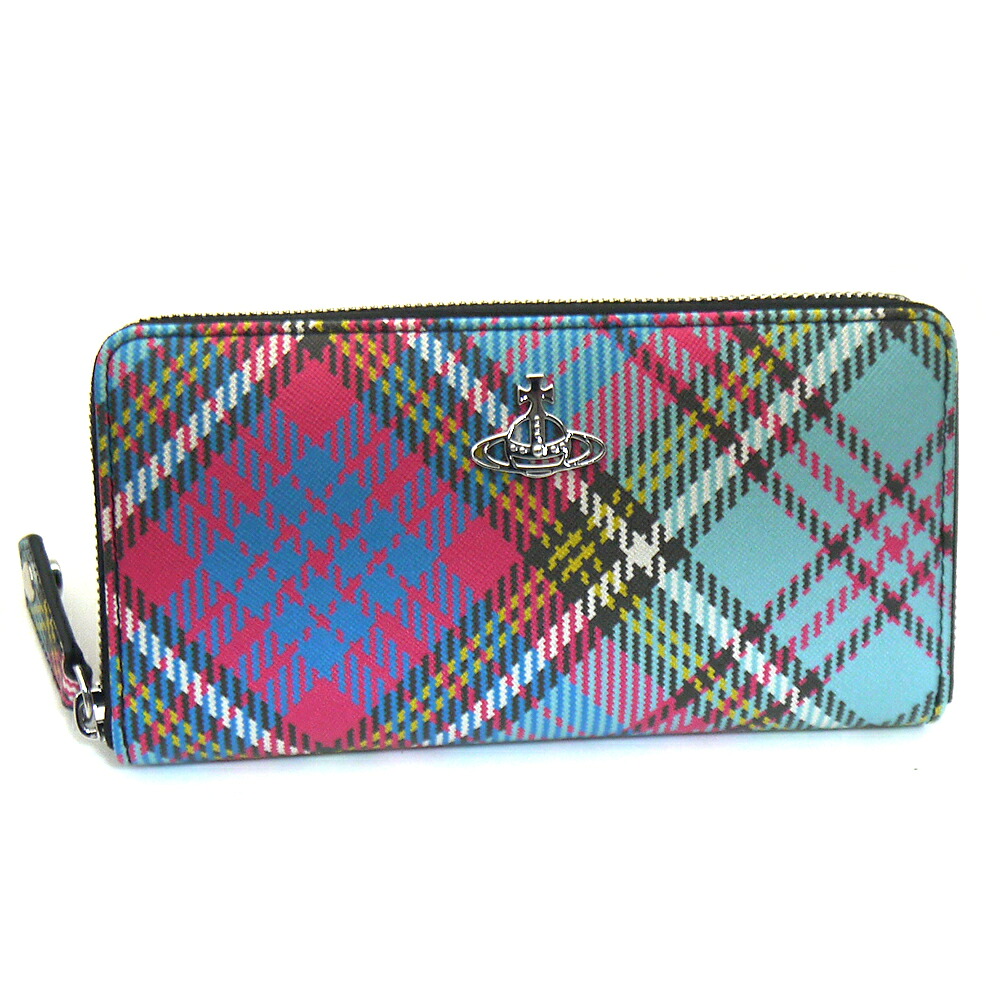 Vivienne Westwood/ヴィヴィアンウエストウッド ラウンド長紙入れ BIOGREEN SAFFIANO PRINTED  51050023-S000V-O102 McANDY Tartan【即送りとどける能力のある】