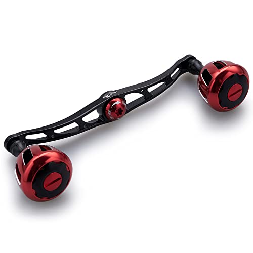 HEIGHTEN 130/120mm リール ハンドル 32mmノブ搭載 シマノ ダイワ アブガルシア 通用 ベイトリール 用 Wheel Series (ブラック＆レッド) (HT10002)