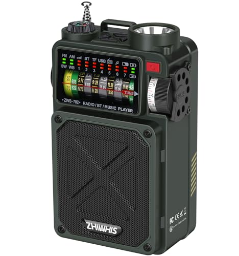 ZHIWHIS Bluetoothスピーカー 防災ラジオ FM/AM/短波/ワイドFM 懐中電灯 ソーラー/手回し/USB-C充電【SOSアラート/USB再生可能/MicroSDカード/32時間連続再生/タイマー/技適取得済 アウトドアZWS-702