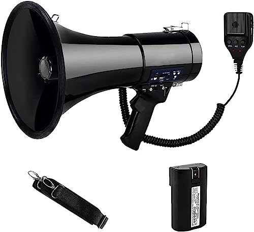 ハンディメガホン 拡声器 高出力50W メガホン 大音量 充電式 高硬度ラウドスピーカー 3.5mm AUX入力 軽量 ハンドヘルドスピーカー イベント 800ヤードレンジ音声 スピーカー屋外用 運動会 避難訓練 演説 消防