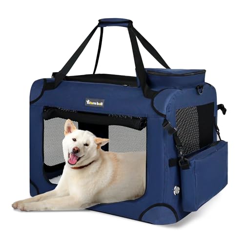 Totoro ball ホンブルグ帽クレート 中型犬 犬用クレート 犬用キャリーバッグ 犬 持ちはこび入れもの 折りたたみ 犬 車用伏せ籠 5面メッシュ 手ごわい耐久 鍵を掛ける付き添い人 水瓶ダンス楽隊付き添い人 中型犬・猫2匹 15kgまで『ブート、旅する、駆け込み寺、室内外兼用！』 (青色,
