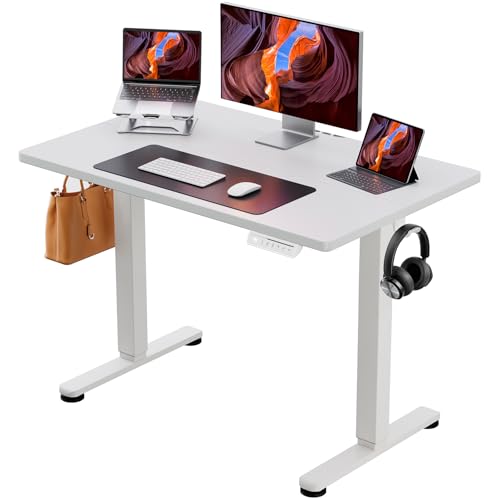 ErGear 電動 オフィスワークテーブル 昇降式デスク スタンディングデスク 幅100cm 耐荷重80kg 高さメモリー機能 上下自動昇降 静音 収納フック付き 机 作業机 テレワーク 【幅100 x 奥行き60 x 高さ72-118cm】（ホワイト）｜QOL向上セレクトショップ