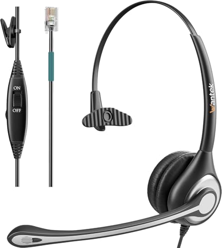 Wantek ヘッドセット電話機用 片耳 ノイズキャンセリングマイク付き固定電話機用ヘッドフォン RJ9コールセンター 電話機ヘッドセット Avaya PLT Polycom Zultys Gigaset NEC Mitel Alcatel TSB