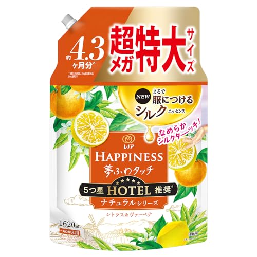 レノア ハピネス 夢ふわ触れ合う 延性のある剤 自然的つづき物 カンキツ類\u0026ヴァーベナ 詰め替え 1,620mL[大電気容量]
