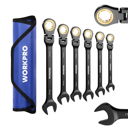 WORKPRO コンビネーションレンチ フレックスラチェットレンチ 6本組（8、10、12、13、14、17mm） 首振りラチェット スパナ なめたボルト・ナット可能 72ギア 両用ヘッド CR-V製 組み立て 自動車修理 メンテナンス用 収納袋付き