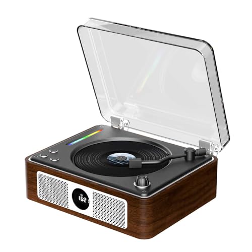 THINKYA CD電気蓄音機 Bluetooth傍受/ レトロ 申し受ける式 ステレオ金棒引き内蔵 CD電気蓄音機 卓上置き 一機多用 木製の周囲の状況に愛想のいい貝殼 USB/光ケーブル/AUX 携帯型 遠隔操作付き添い人 響動めき切り詰め