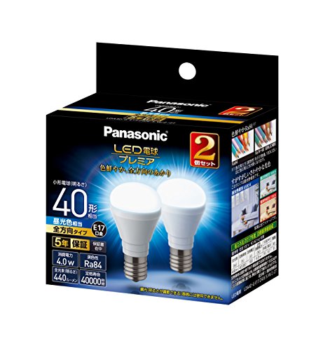 パナソニック LED白熱電球 割り増し金 口金差しわたし17粍 白熱電球40W形好いかげんに 昼光色好いかげんに(4.0W) 小っちゃい白熱電球・全道のり手合い 2個入り口・入口 密閉物の具 LDA4DGE17Z40ESW22T