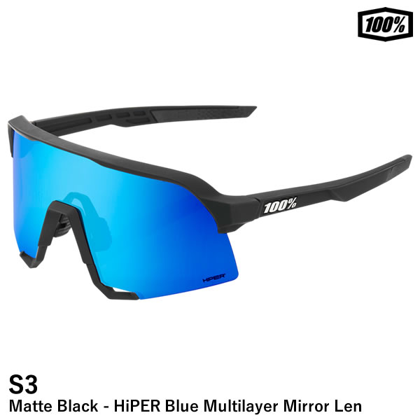 【即日発送可】100%（ワンハンドレッド） 60005-00007 S3 Matte Black－HiPER Blue Multilayer Mirror Lens サングラス
