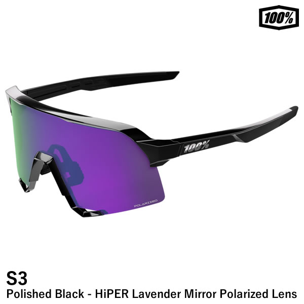 【即日送りとどける可】100%（ワンハンドレッド） 60005-00043 S3 Polished Black－HiPER Lavender Mirror Polarized Lens 黒眼鏡
