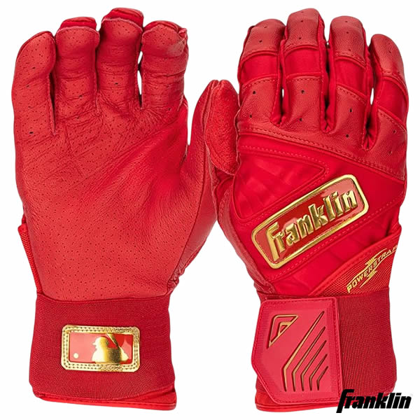 【即日送りとどける可】フランクリン（Franklin） 20771 打撃グローブ 両手用 POWERSTRAP INFINITE BATTING GLOVES RED/GOLD パワーストラップ 打撃地球儀 手関節受け支える ベイスボール