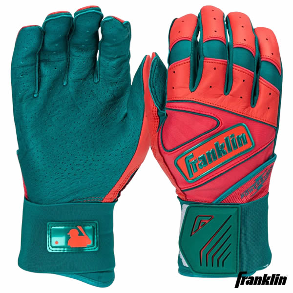 【即日発送可】フランクリン（Franklin） 20775 バッティング手袋 両手用 POWERSTRAP INFINITE BATTING GLOVES TEAL/CORAL パワーストラップ バッティンググローブ 手首サポート 野球
