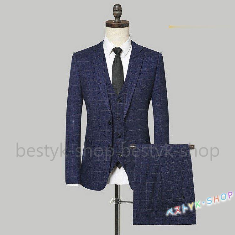 スーツ 2ツボタン 紺色 3ピーススーツ ビジネススーツ スリーピース 卒業式 結婚式 2次会 礼服 紳士 チェック柄 メンズ 秋冬｜つぼショップ 14,969円