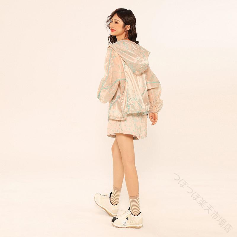 ラッシュガード レディース 上下セット 春 夏 長袖 ジップアップ フード ショートパンツ 通気 涼しい 軽量 蒸れにくい 日焼け防止 アウトドア ビーチ カジュアル アプリコット UVカット |つぼつぼ店