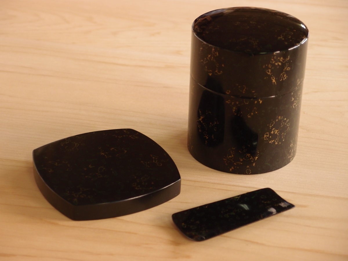 【木製茶筒 三点仕掛ける】唐塗 黒