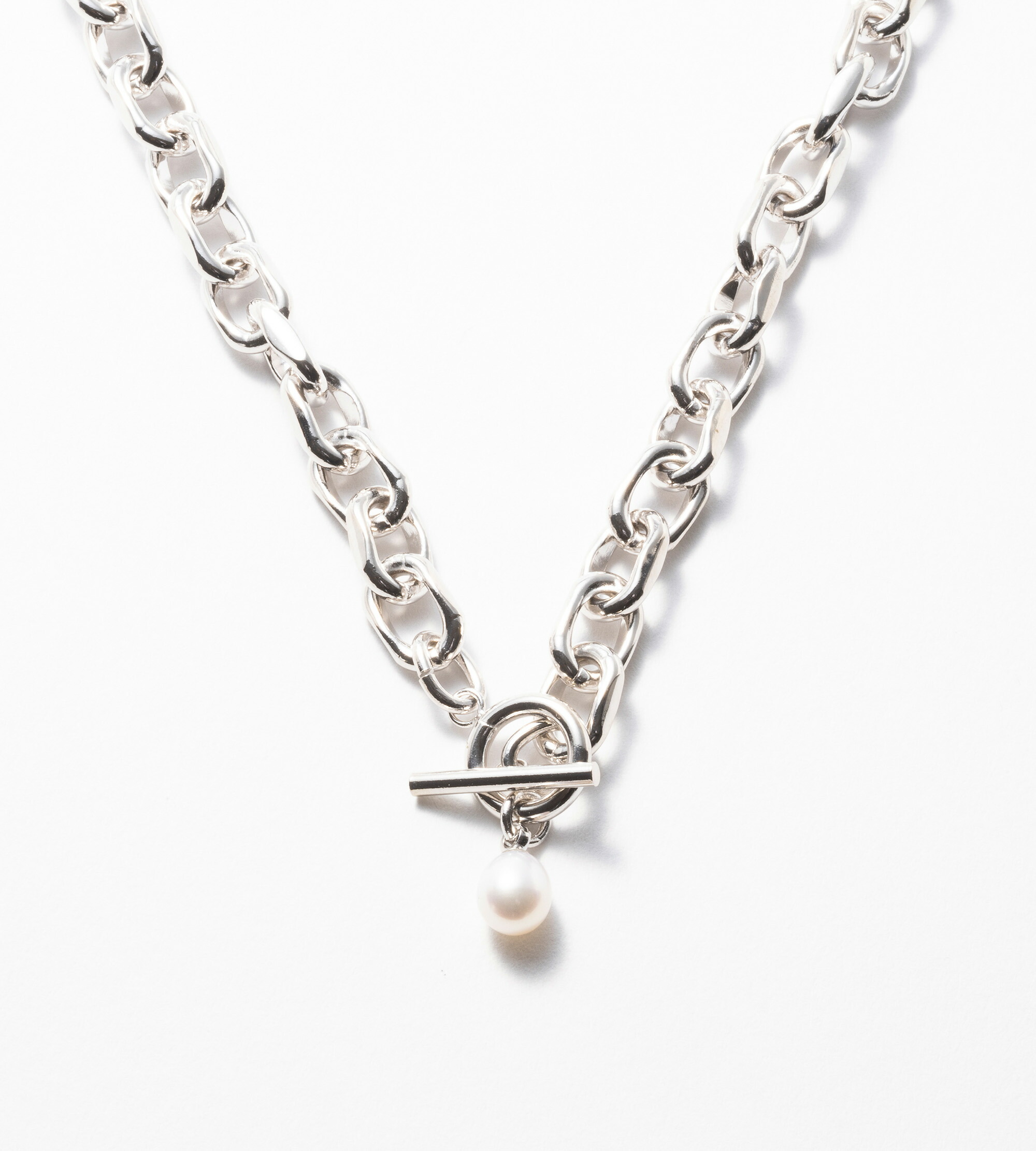 LINK CHAIN PEARL CHARM NECKLACE - tsui