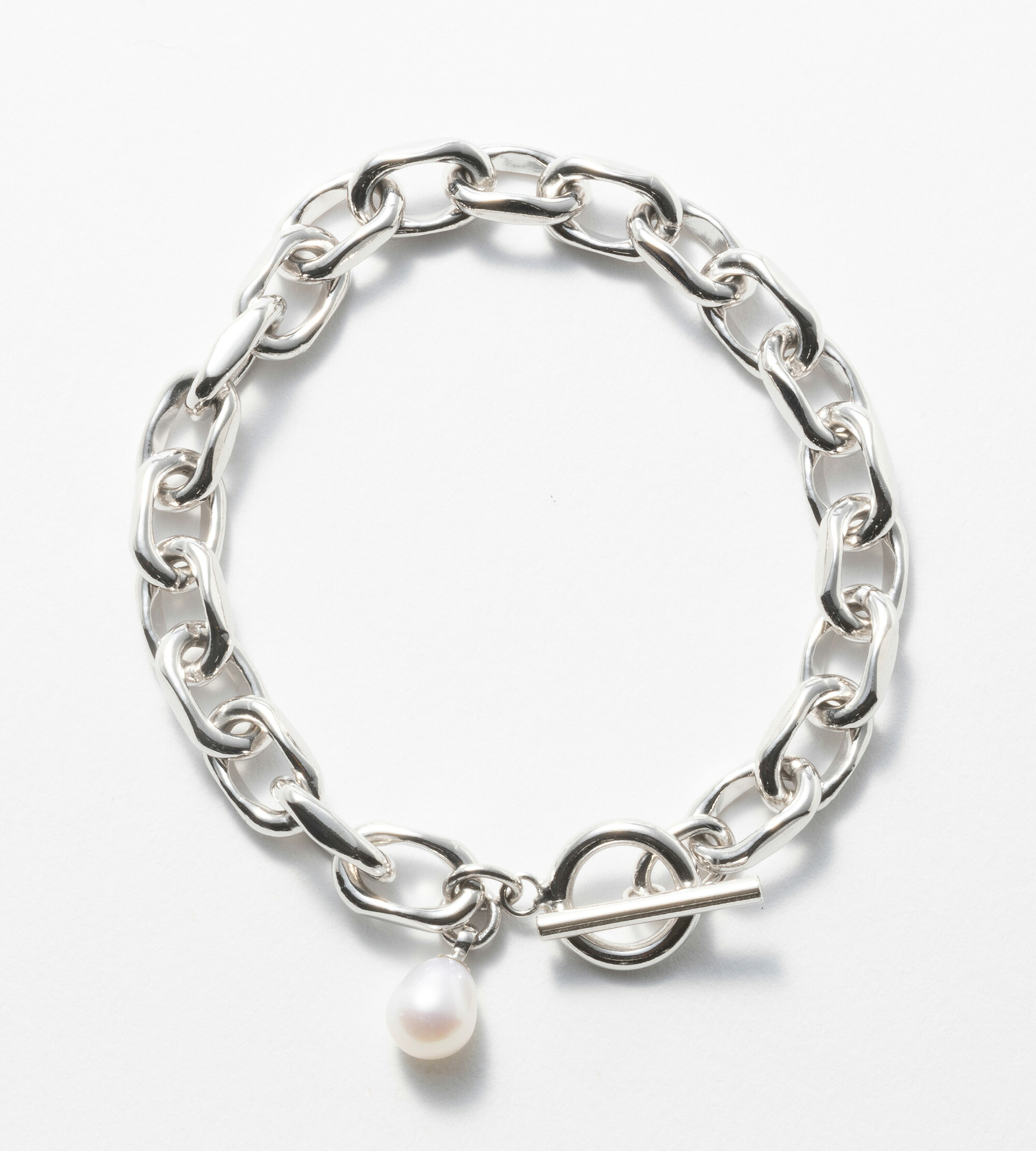 ブレスレット レディース メンズ シルバー チェーン ラージパールチャーム 大人可愛い カジュアル モード ペアアクセ LINK CHAIN LARGE PEARL CHARM BRACELET tsui ツイ