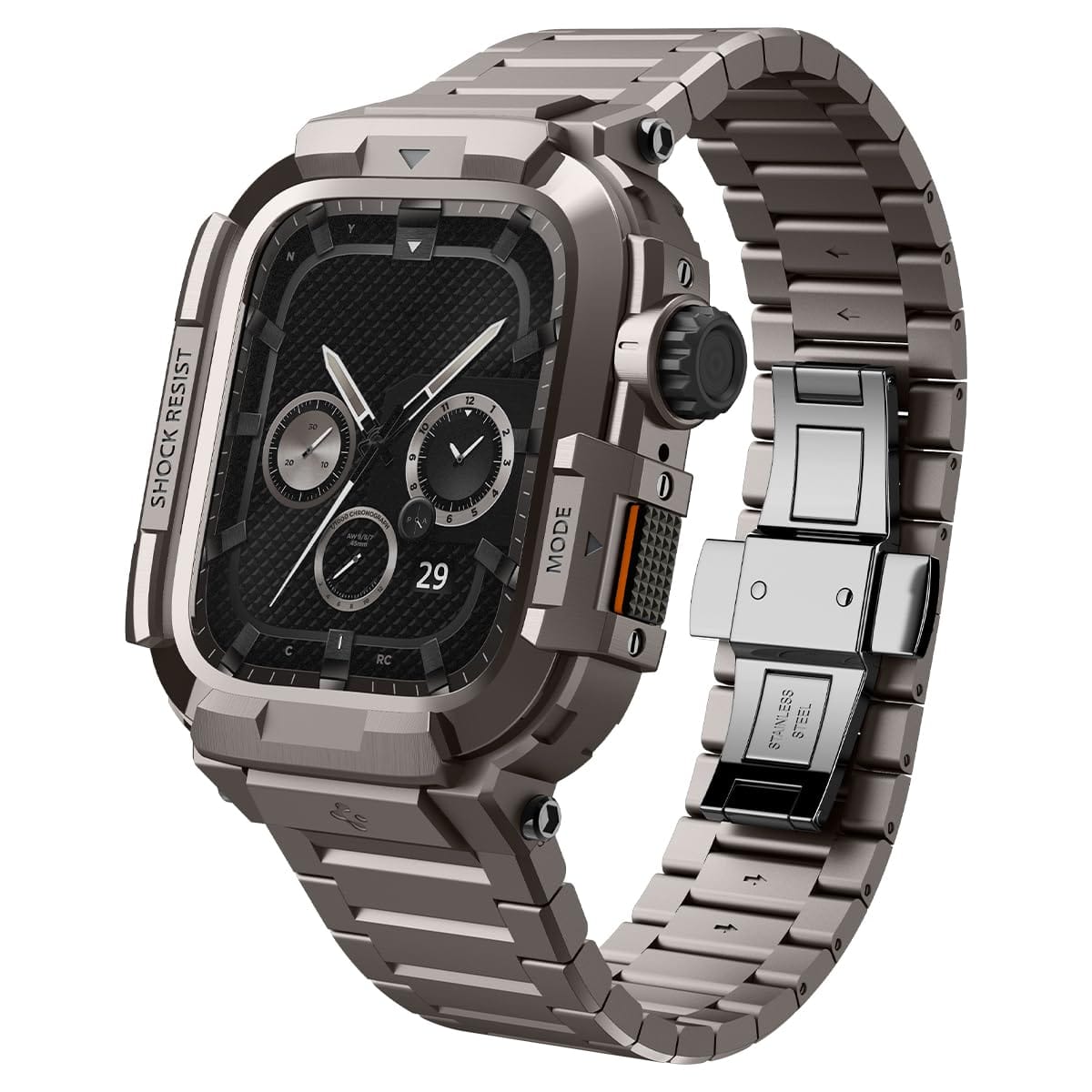 Spigen Metal Armor Pro Apple Watch Series 9/8/7 45mm用に設計された丈夫なステンレススチールケース バンド付き - ガンメタル｜ブルースカイショップ