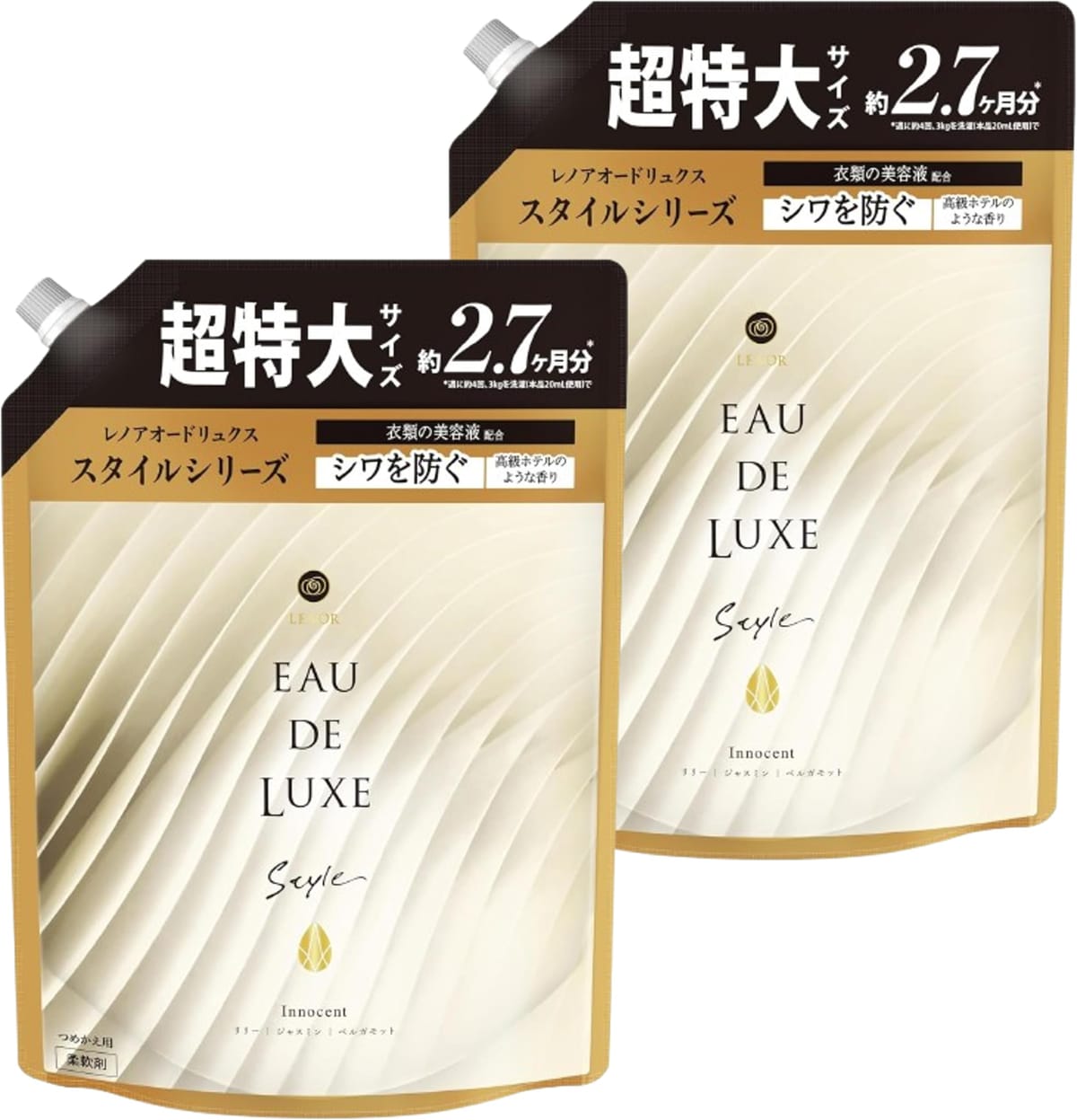 【まとめ買い 超特大大きさ】レノ ア オードリュクス 表現スタイル たわい無い 詰め替え 約2.7倍 (1010mL) ×2袋書き割り