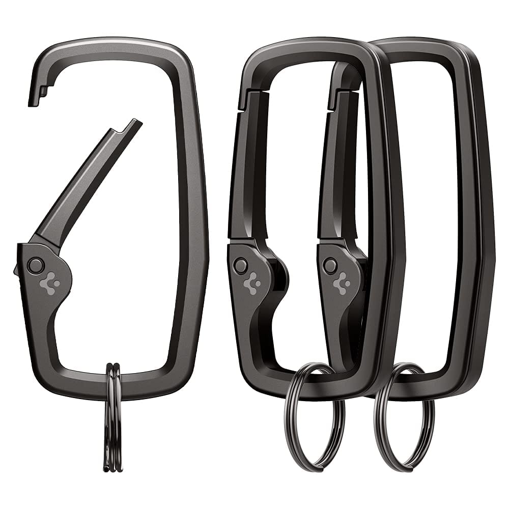 Spigen Life 頑丈なタイプ カラビナクリップ Dリング、スプリングスナップフック、キーリングキーチェーンフック 亜鉛合金カラビナ付き - 3個パック