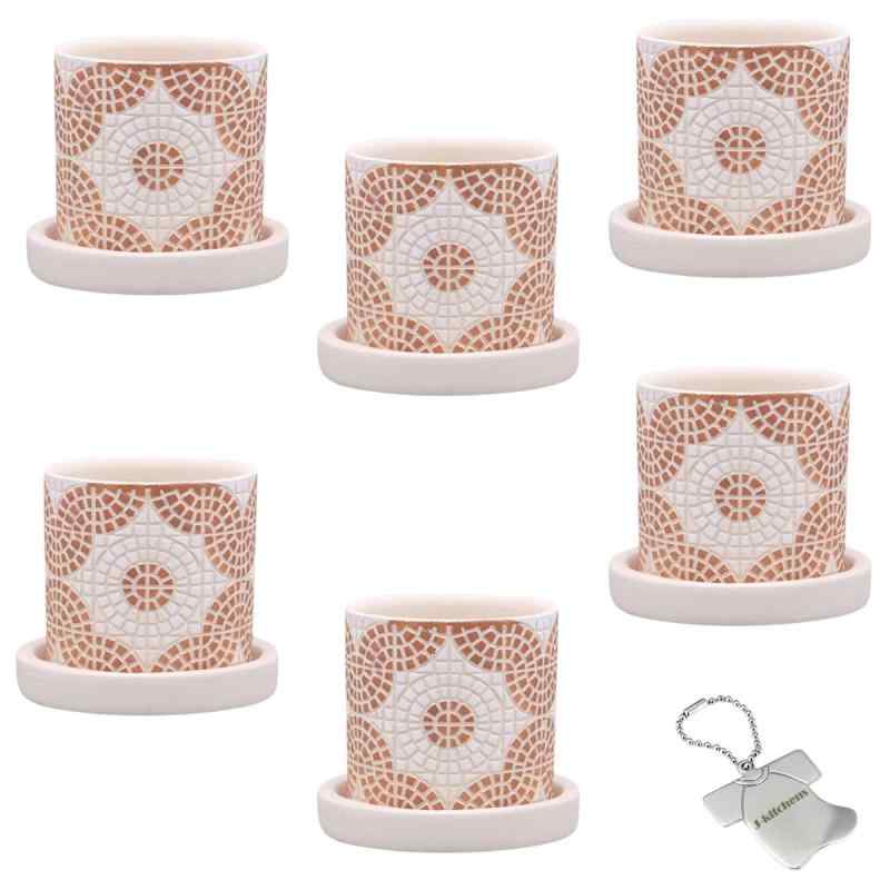 J-kitchens Select 6個入 セット 花瓶 陶器 植木鉢 フラワー タイル デザイン ポット B-S ライトブラウン Φ7xH6.5cm （オリジナルタグ１個付）No4725