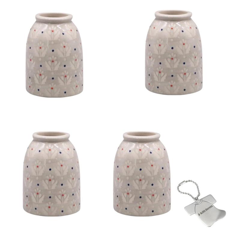 J-kitchens Select 4個入 セット 花瓶 陶器 一輪差し 小花 東欧風 フラワーベース A Φ6xH8cm グレー （オリジナルタグ１個付）No4459