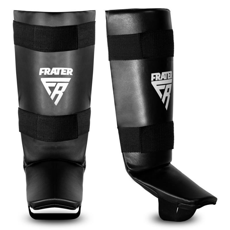 Frater レガース キックボクシング・MMA・空手用, 3cm厚 EVAパッド入り, シンガード 左右ペア, S-M/L-XL, ブラック